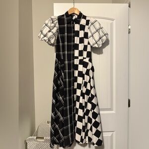 Christopher John Rogers Dress in Black and White Checkered Pattern